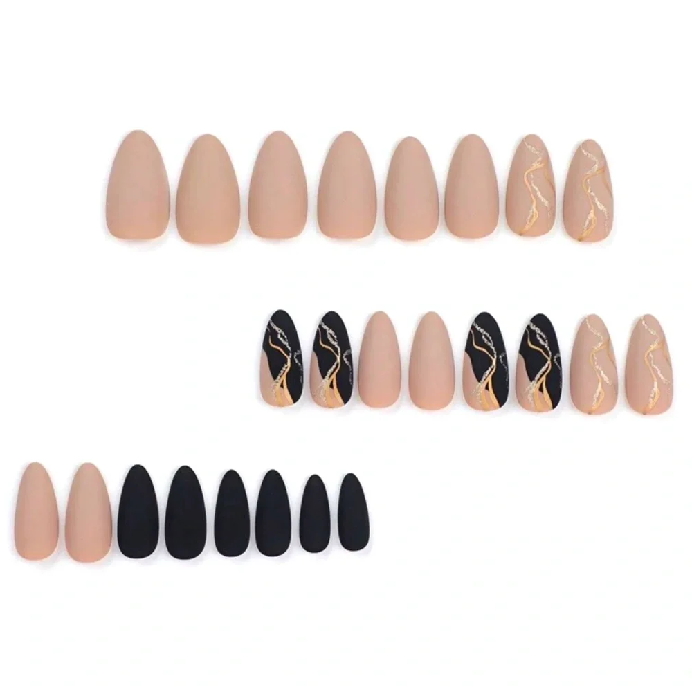 Neutral Matted Black & Tan Press On Nail Set NEW 🏷️